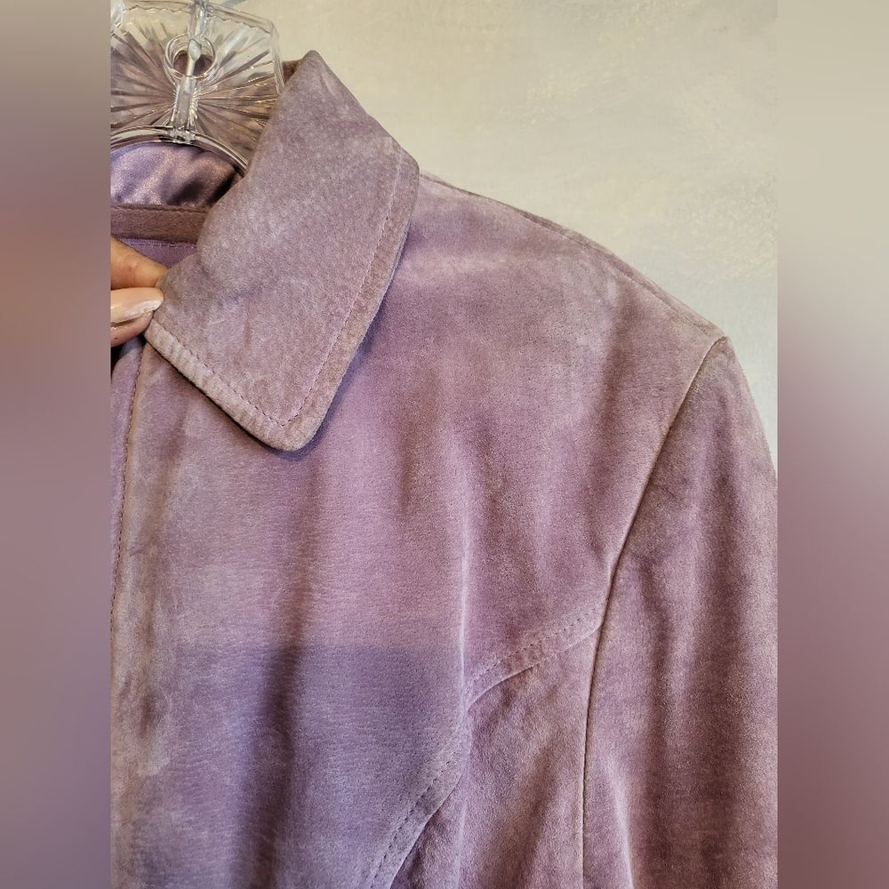 Vintage GUESS Leather Suede Short Lavender Cinch Waist Jacket Size M - Picture 8 of 15